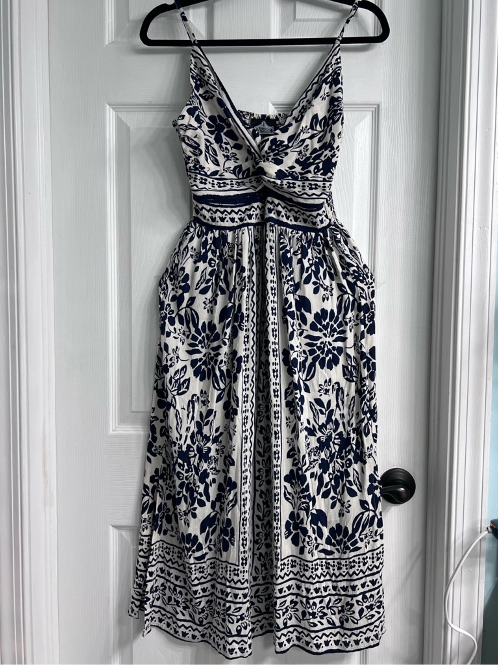Angie White and Navy Floral Midi Dress